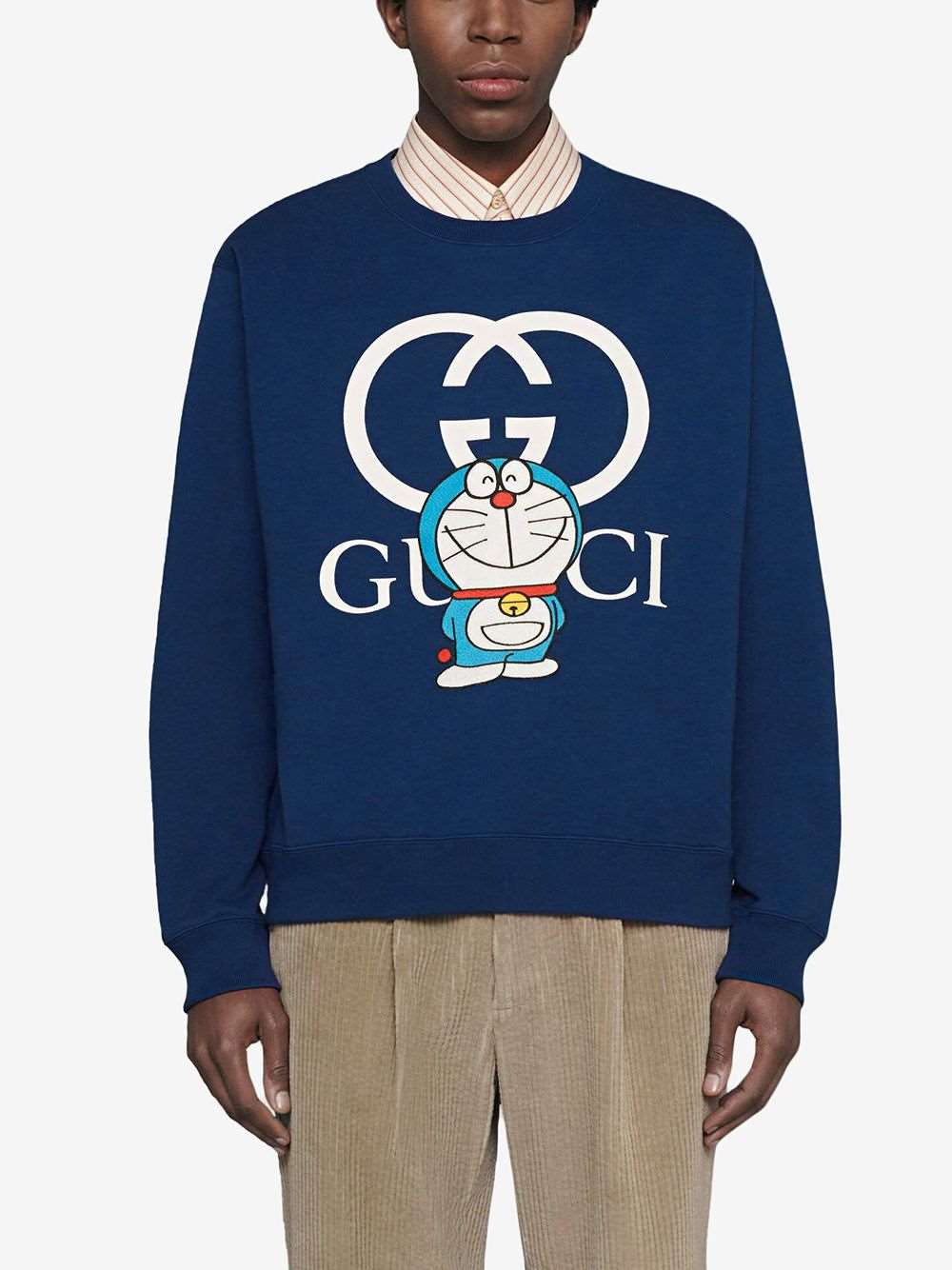 GUC x Doraemon logo print blue Sweatshirt - Styledistrict