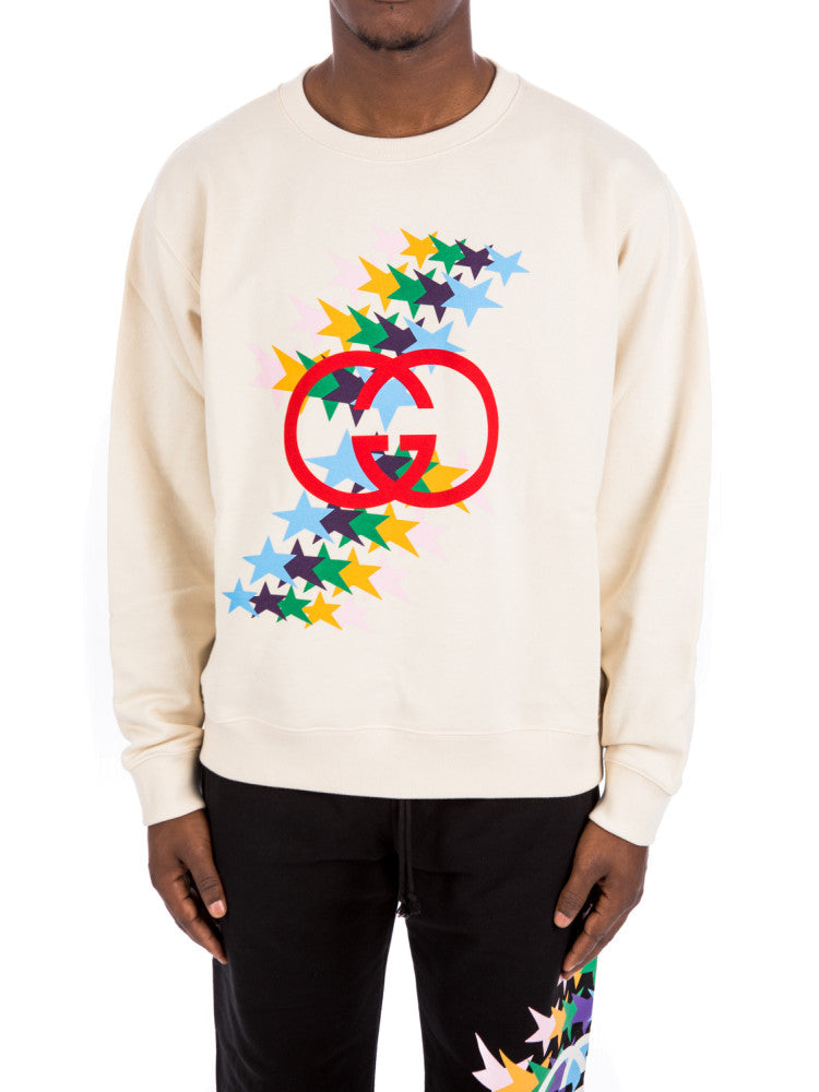 GUC Interlocking G Star Flash White Sweatshirt - Styledistrict