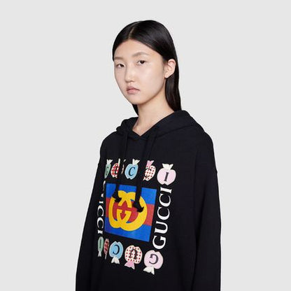 GUC apple-print hoodie Black Hoodie - Styledistrict