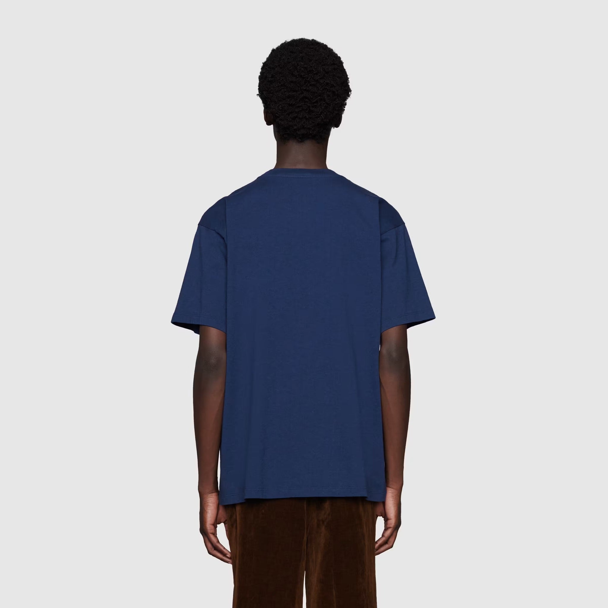 GUC Interlocking G stripe print Navy Blue T-shirt - Styledistrict