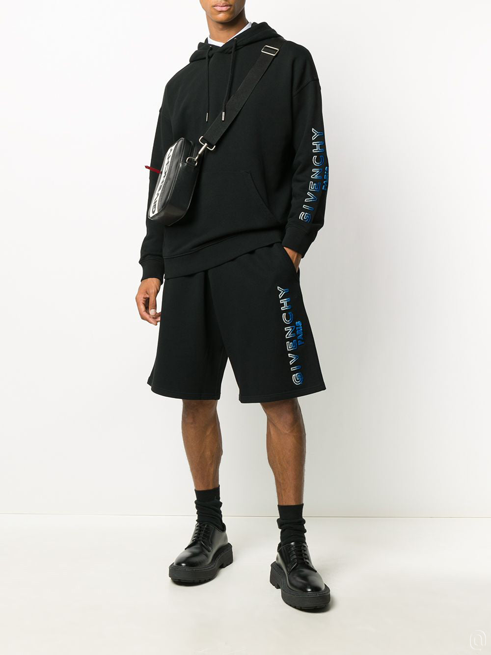 GVNCH Logo printed black track shorts - Styledistrict