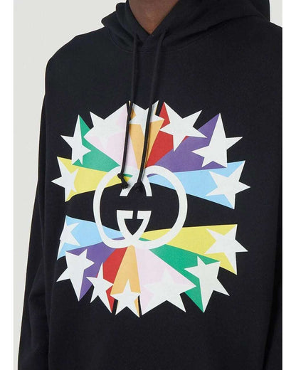 GUC Interlocking G star burst print cotton Hoodie - Styledistrict