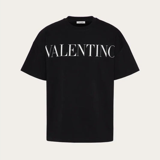 VLTN BLACK COTTON T-SHIRT WITH VALENTINO PRINT - Styledistrict